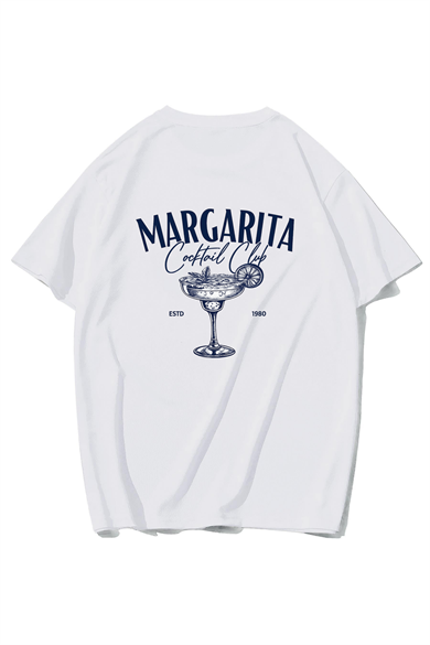 BRZ Collection Unisex Oversize Margarita Cocktail T-shirt (BEYAZ)