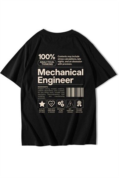 BRZ Collection Unisex Oversize Mechanical Engineer T-shirt Siyah