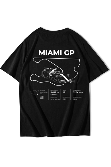BRZ Collection Unisex Oversize Miami GP T-shirt Siyah