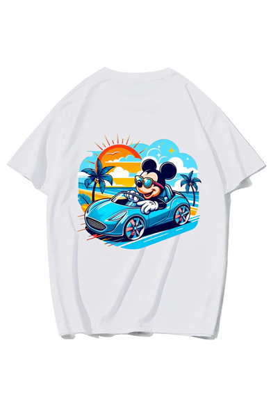 BRZ Collection Unisex Oversize Mickey Mouse Tatilde T-shirt (BEYAZ)