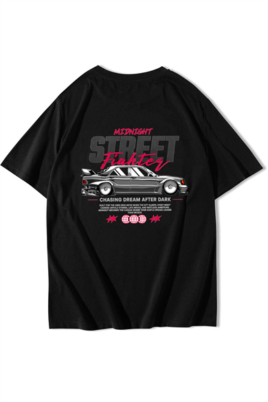 BRZ Collection Unisex Oversize Midnight Street Fighter T-shirt Siyah