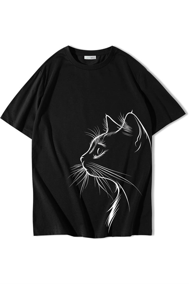 BRZ Collection Unisex Oversize Midnight Cat T-shirt Siyah
