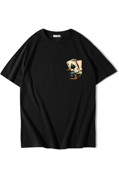 BRZ Collection Unisex Oversize Minimal Poker Cards T-shirt Siyah