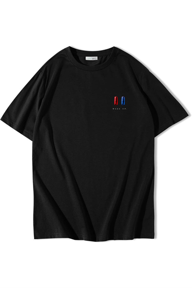 BRZ Collection Unisex Oversize Minimal Wake Up. T-shirt Siyah