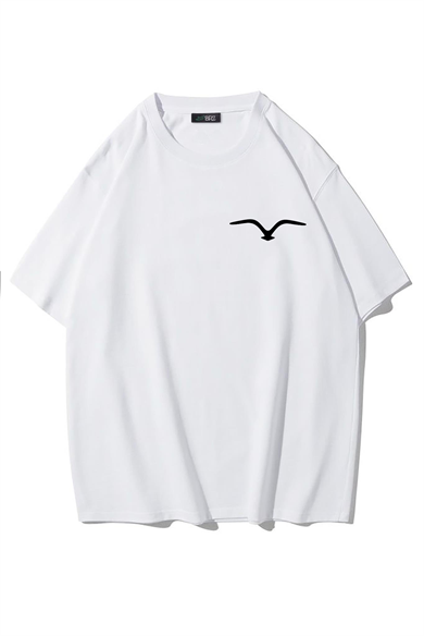 BRZ Collection Unisex Oversize Minimal Martı T-shirt (BEYAZ)