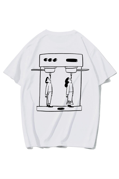 BRZ Collection Unisex Oversize Minimalist Kahve Baskılı Modern İllüstrasyon T-shirt (BEYAZ)