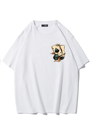 BRZ Collection Unisex Oversize Minimal Poker Cards T-shirt (BEYAZ)