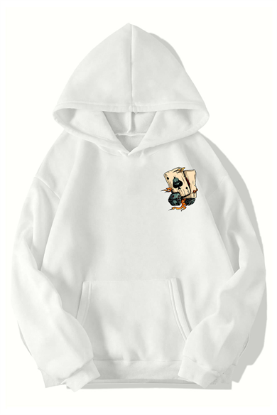 BRZ Collection Unisex Oversize Minimal Poker Cards Hoodie (BEYAZ)