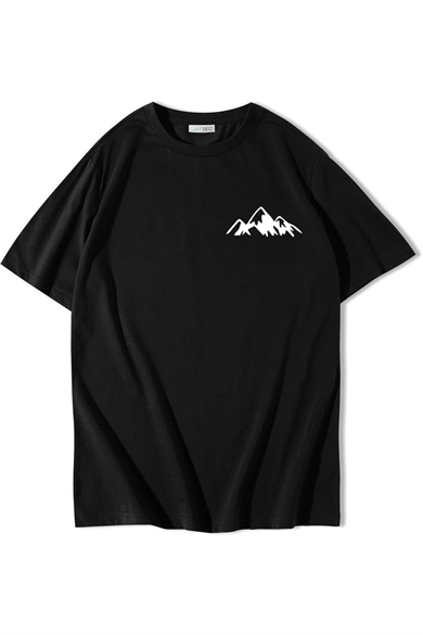 BRZ Collection Unisex Oversize Minimal Dağ T-shirt Siyah