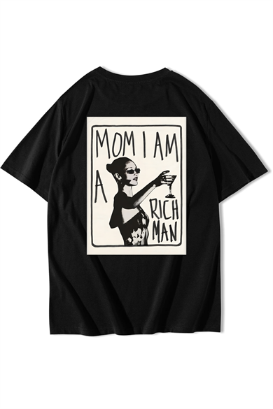 BRZ Collection Unisex Oversize Mom I Am a Rich Man T-shirt Siyah