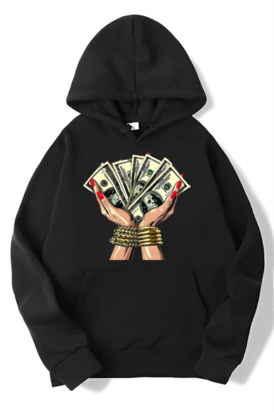 BRZ Collection Unisex Oversize Money Hoodie Siyah