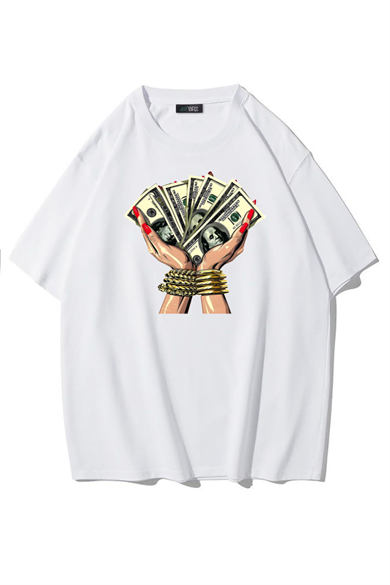 BRZ Collection Unisex Oversize Money T-shirt (BEYAZ)