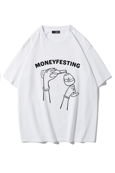 BRZ Collection Unisex Oversize Moneyfesting T-shirt (BEYAZ)
