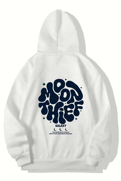 BRZ Collection Unisex Oversize Moon Thief Galaxy Hoodie BEYAZ