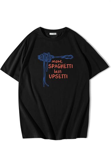 BRZ Collection Unisex Oversize More Spaghetti Less Upsetti T-shirt Siyah