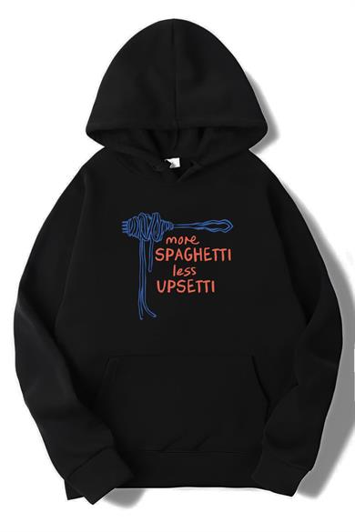 BRZ Collection Unisex Oversize More Spaghetti Less Upsetti Hoodie Siyah