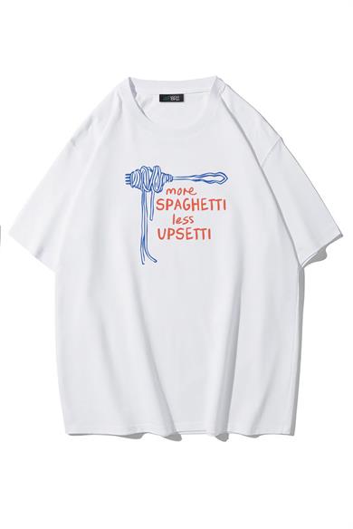 BRZ Collection Unisex Oversize More Spaghetti Less Upsetti T-shirt Beyaz