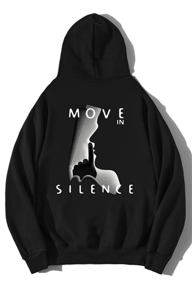 BRZ Collection Unisex Oversize Move In Silence Hoodie Siyah