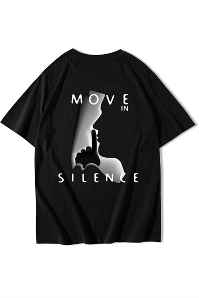 BRZ Collection Unisex Oversize Move In Silence T-shirt Siyah