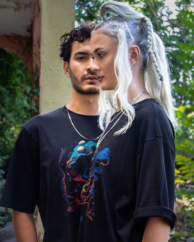 BRZ Collection Unisex Oversize Mushroom Smoking Forest T-shirt