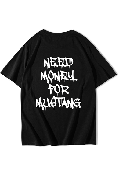 BRZ Collection Unisex Oversize MUSTANG Need Money For MUSTANG T-shirt Siyah