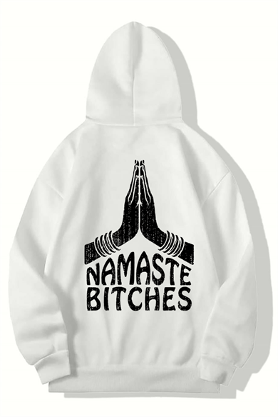 BRZ Collection Unisex Oversize Namaste Bitches Hoodie (BEYAZ)