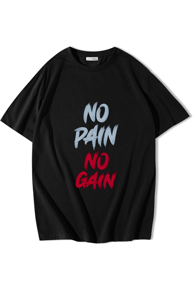 BRZ Collection Unisex Oversize No Pain No Gain T-shirt Siyah