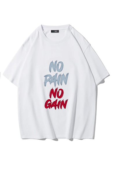 BRZ Collection Unisex Oversize No Pain No Gain T-shirt (BEYAZ)