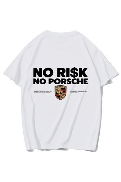 BRZ Collection Unisex Oversize No Risk No Porsche T-shirt (BEYAZ)