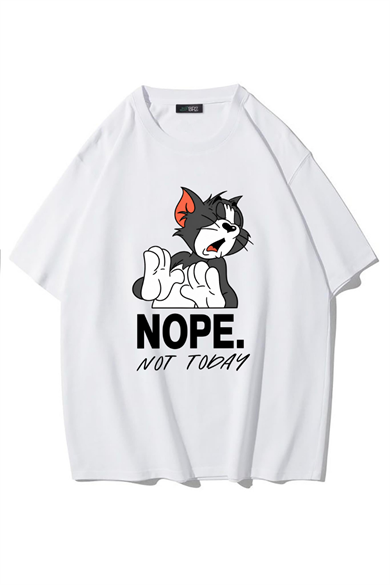 BRZ Collection Unisex Oversize Nope Not Today T-shirt (BEYAZ)