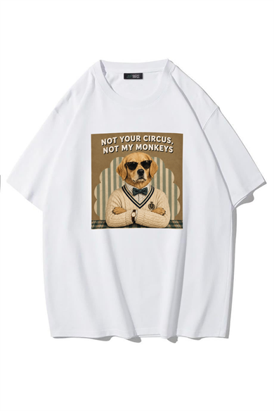 BRZ Collection Unisex Oversize Not Your Circus, Not My Monkeys T-shirt (BEYAZ)