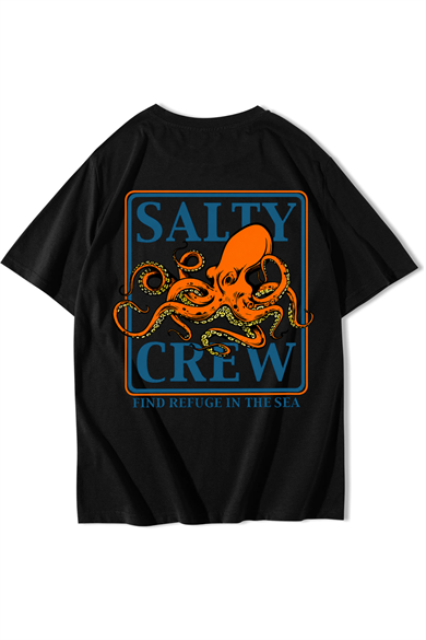BRZ Collection Unisex Oversize Octopus T-shirt Siyah