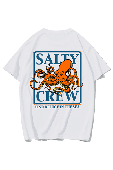 BRZ Collection Unisex Oversize Octopus T-shirt (BEYAZ)