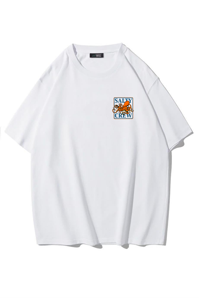 BRZ Collection Unisex Oversize Octopus T-shirt (BEYAZ)