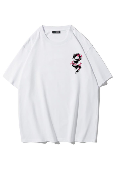 BRZ Collection Unisex Oversize Of The Island Dragon - Tokyo Ejderhas T-shirt (BEYAZ)