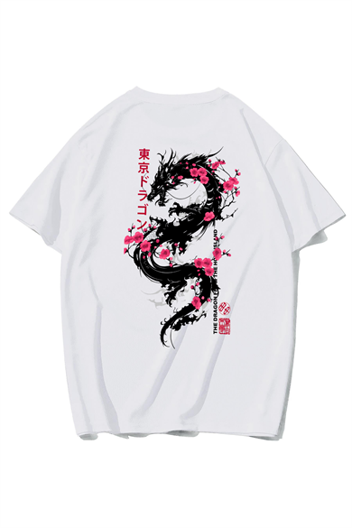 BRZ Collection Unisex Oversize Of The Island Dragon - Tokyo Ejderhas T-shirt (BEYAZ)
