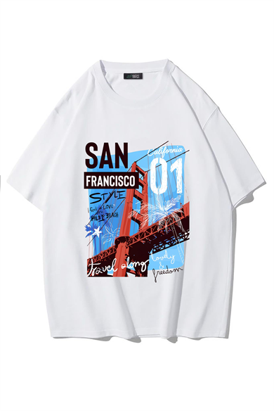 BRZ Collection Unisex Oversize Ön Baskılı San Francisco T-shirt (BEYAZ)