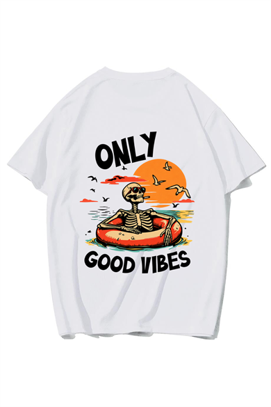 BRZ Collection Unisex Oversize Only The Good Vibes T-shirt (BEYAZ)