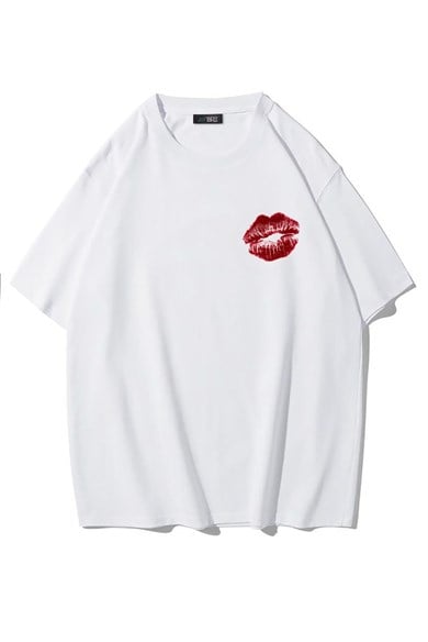 BRZ Collection Unisex Oversize Öpücük (Kiss) T-shirt (BEYAZ)