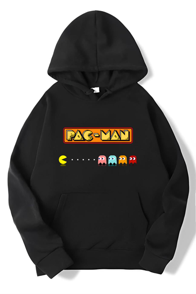 BRZ Collection Unisex Oversize Pac-Man Hoodie Siyah