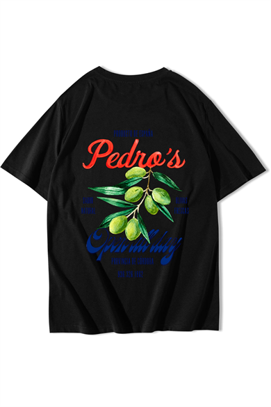 BRZ Collection Unisex Oversize Pedros Olive Vintage Spanish Olive T-shirt Siyah