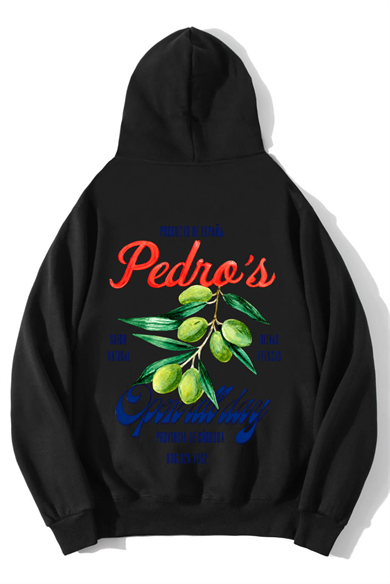 BRZ Collection Unisex Oversize Pedros Olive Vintage Spanish Olive Hoodie Siyah