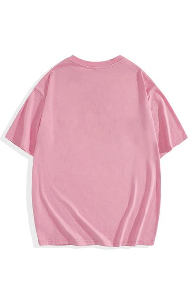 BRZ Collection Unisex Oversize Pembe Kenko Kristal Taş Baskılı T-shirt