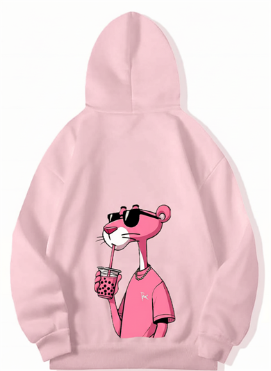 BRZ Collection Unisex Oversize Pembe Panter Hoodie (AÇIK PEMBE)
