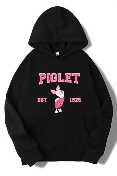 BRZ Collection Unisex Oversize Piglet (Winnie the Pooh) Hoodie Siyah