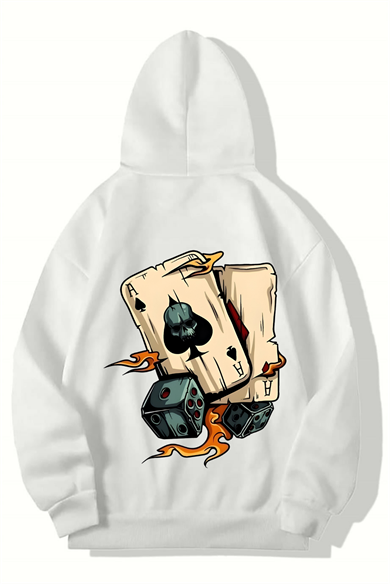 BRZ Collection Unisex Oversize Poker Cards HOODIE (BEYAZ)