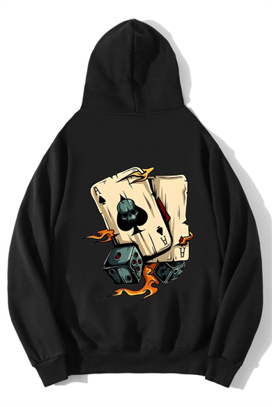 BRZ Collection Unisex Oversize Poker Cards Hoodie Siyah