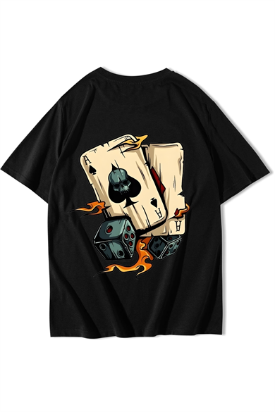 BRZ Collection Unisex Oversize Poker Cards T-shirt Siyah