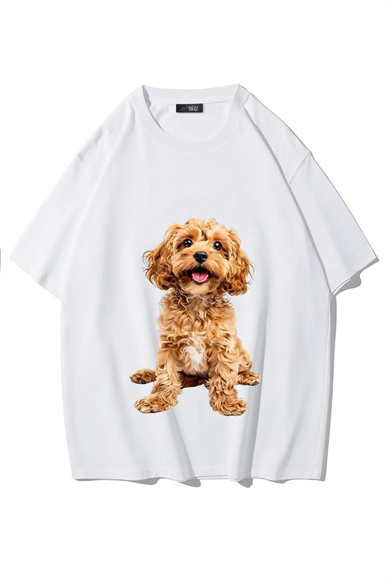 BRZ Collection Unisex Oversize Poodle T-shirt (BEYAZ)