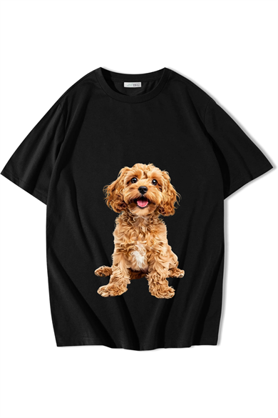 BRZ Collection Unisex Oversize Poodle T-shirt Siyah